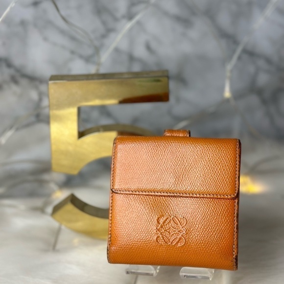 Loewe Handbags - AUTHENTIC LOEWE ORANGE ANAGRAM LEATHER BIFOLD SNAP WALLET